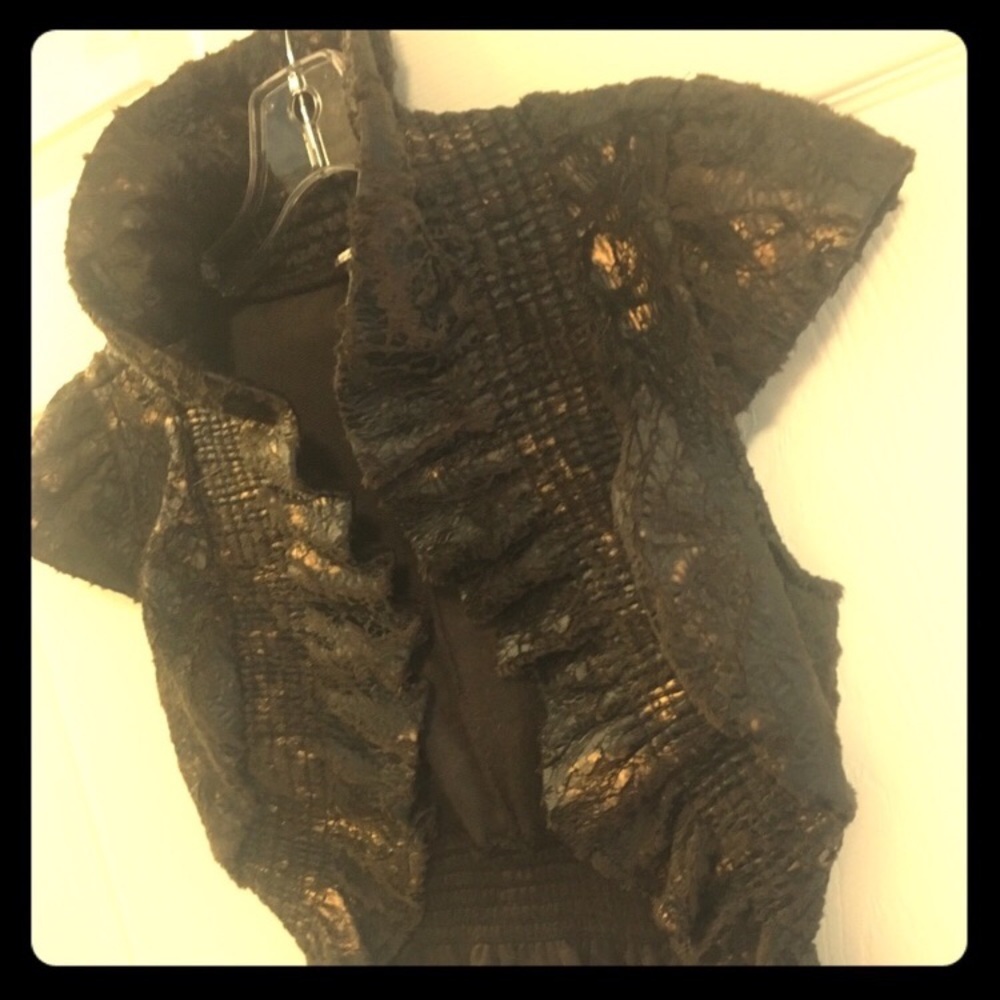 Brown & Gold Crushed Velvet & Suede Cropped Cardigan, READ DESCRIPTION